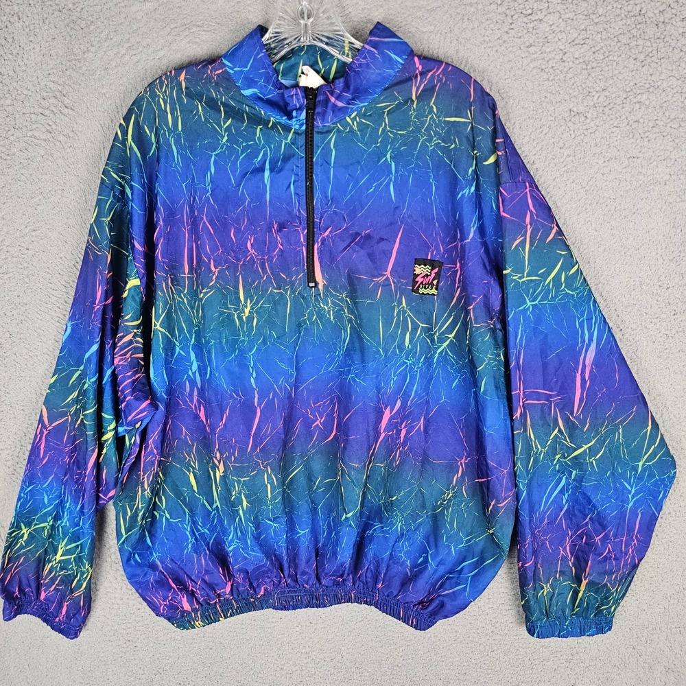 Surf Style Windbreaker Men OS Blue Interplanetary Body Gear Iridescent 90s Retro